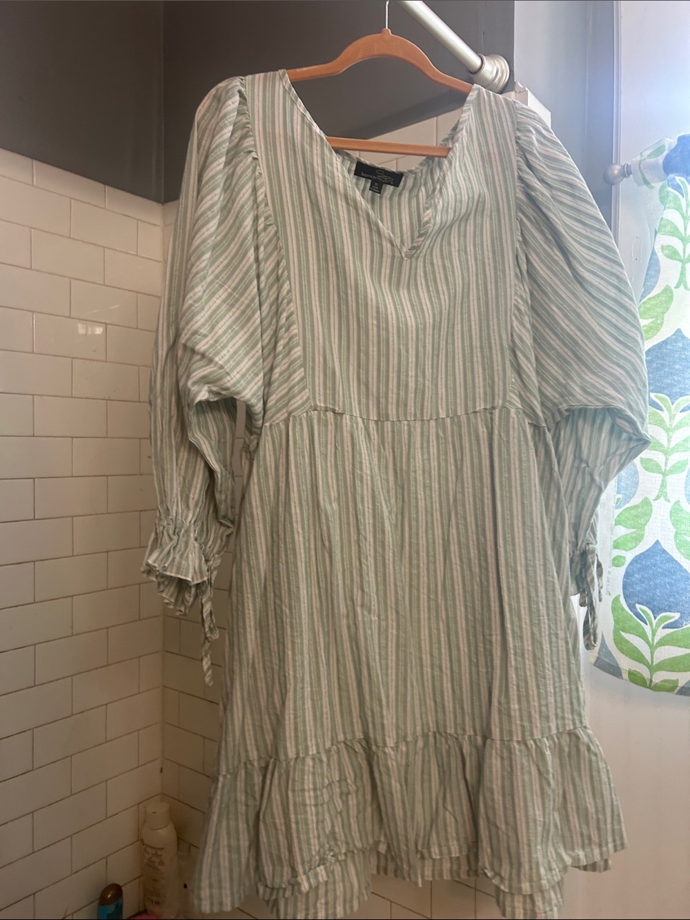 Striped Mint and White Cotton Tiered Dress